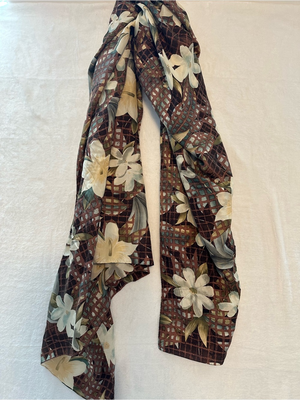 Echo Floral Lattice 100% SilkScarf in Brown, Cream & Green